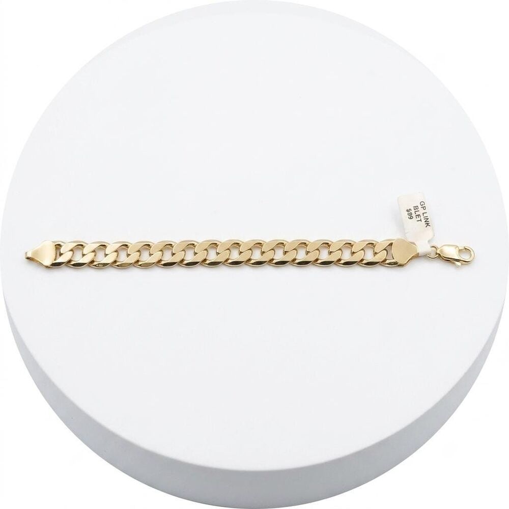 14K Gold Plated Curb Link Bracelet-Classic Mens Cuban Chain